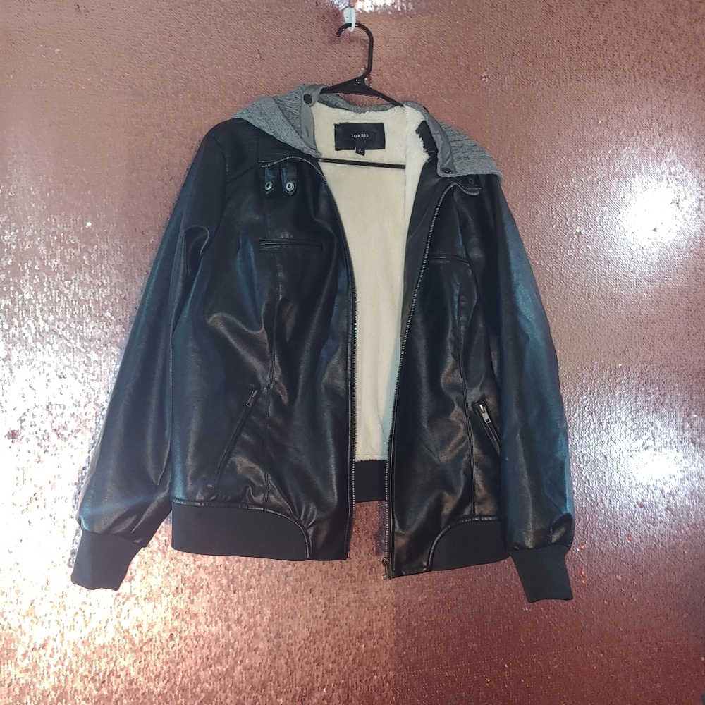 Torrid black leather hooded jacket size 2X